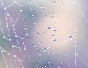 Fototapeta premium Delicate Spiderweb Covered With Dew Drops