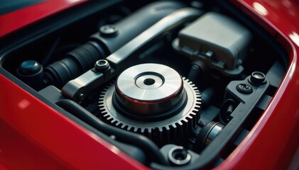 Fototapeta premium Close-up of intricate gear mechanism inside a sleek sports car engine , car engine, lubrication