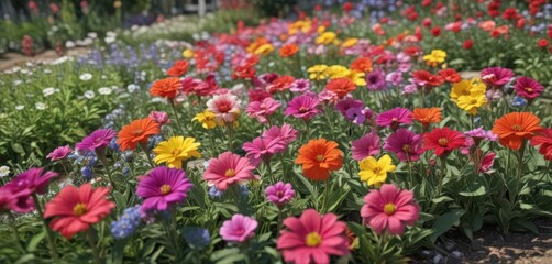 Obraz premium Close-up of vibrant blooming flowers in a garden bed, color, bud, garden