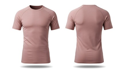 Dusty rose T-shirt mockup, front and back view on white background