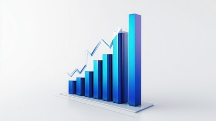 Blue 3D bar graph showing upward trend progress growth success and financial achievement Clean white