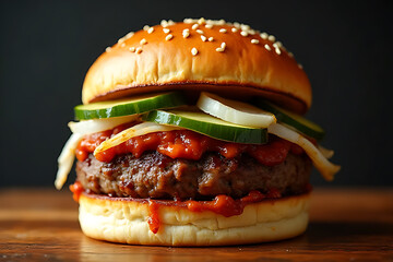 Food and drink close up food hamburger photo art produc. vegetable, grill, season, protein, close-up, background, popular, culinary art, business, to eat, green, gourmet, onion, grilled .