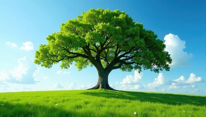 Fototapeta premium Full-length shot of a majestic, sprawling tree reaching towards the sky , full shot, vertical, environment