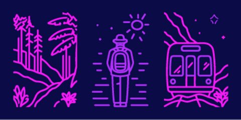 Monoline Flat Icon Set of Nature, Traveler, and Urban Elements