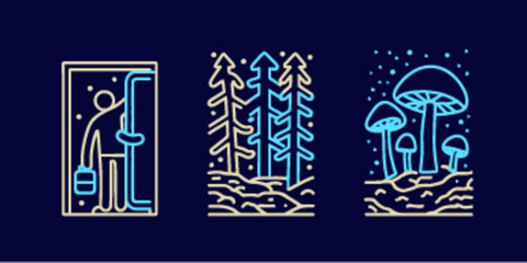 Fototapeta premium Monoline Flat Icon Set of Nature and Entrance Illustrations