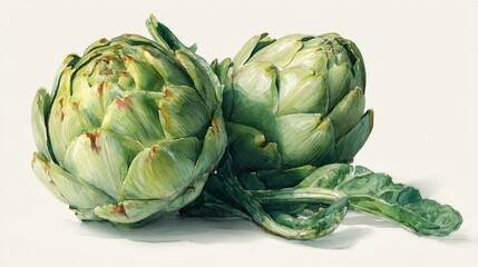 Fototapeta premium Watercolor Green Artichoke Illustration | Fresh Artichoke Clipart | Botanical Artichoke Art – White Background