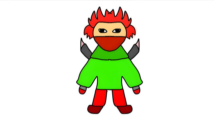 Cartoon Character Illustration with Red Hair and Green Outfit