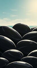 Fototapeta premium Smooth Dark Stones by Ocean, Sunrise