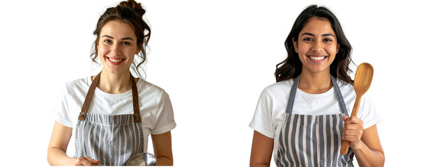 Joyful Woman Chef in Apron, Cooking at Home, Transparent Background