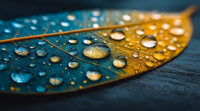 Makroaufnahme eines farbigen Blattes mit Wassertropfen
