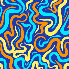 Background Abstract Swirls and Wavy Lines in Vibrant Colors on a Blue Surface