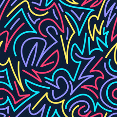 Background Vibrant Neon Line Art Seamless Texture in a Retro Style