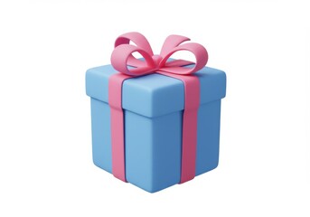 Obraz premium Light Blue Gift Box with Pink Ribbon 3D Render Isolated on White Background
