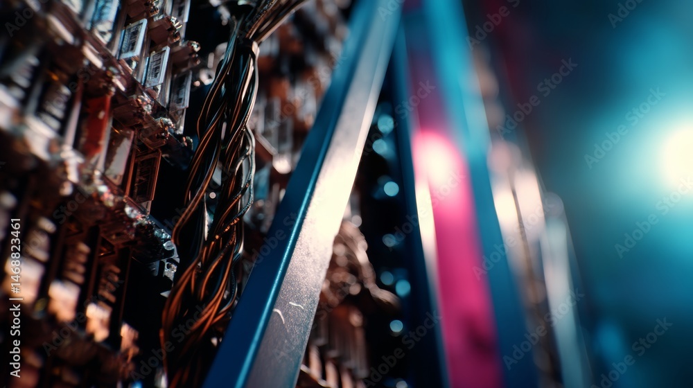 Poster close-up of electronic components in a data center