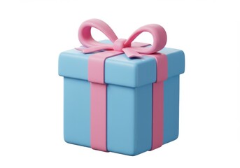 Light Blue Gift Box with Pink Ribbon 3D Render Isolated on White Background