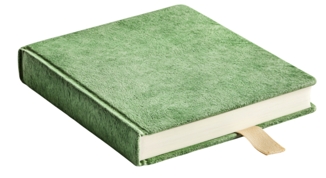 Png of A stylish green velvet notebook with a ribbon bookmark, perfect for jotting down thoughts or creative ideas.