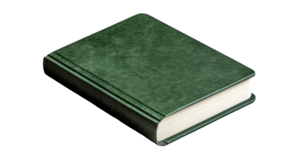 Png of A green hardcover book resting on a plain surface, exuding a sense of knowledge and tranquility.