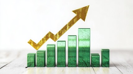 Green Growth Chart Shows Success Upward Trend Golden Arrow Soars Financial Progress Positive