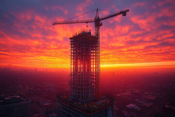 Urban Construction Scene Captured in Photorealistic Sunset Light