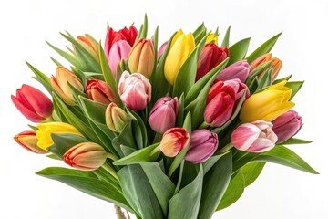 Obraz premium Vibrant Bouquet of Dutch Tulips With Various Colors and Hues Generative AI