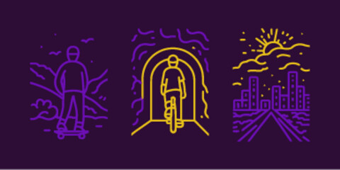 Monoline Icons of Outdoor Activities in Flat Design Style