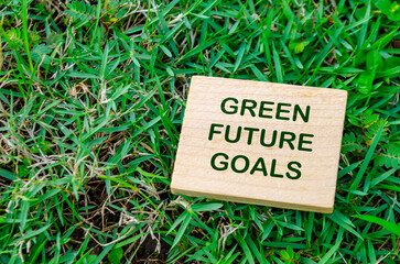 Green Future Goals text on wooden block with customizable space for text. For a greener tomorrow concept.