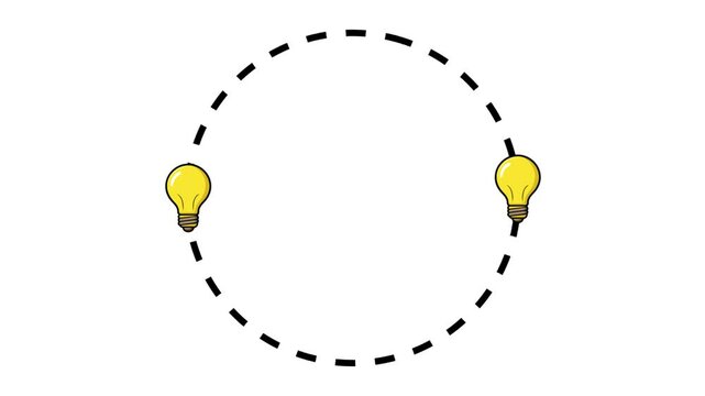 Current flowing between two connected light bulbs animated scene, current loop, electrical connection, Light  bulb circuit 