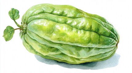 Fototapeta premium Watercolor Chayote Illustration | Fresh Green Vegetable Clipart | Botanical Chayote Art – White Background