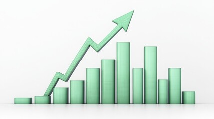Upward trending green bar graph showing significant growth and progress positive financial data 3d