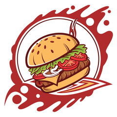 Juicy Delicious Burger Illustration for Restaurant Menu