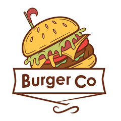 Delicious Burger Company Logo Design with Juicy Patty