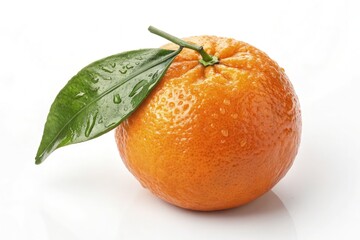 Ripe Orange Fruit With Leaf Isolated on White Background Generative AI