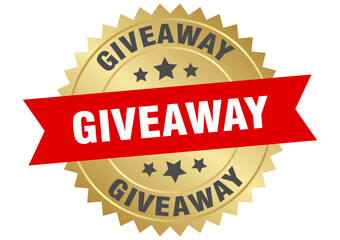 giveaway. giveaway round red and gold label isolated on transparent background