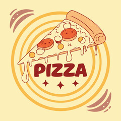 Delicious Pizza Slice Illustration with Retro Design