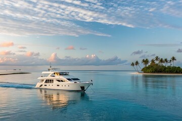 Fototapeta premium Yacht Sailing on Caribbean Waters Under a Clear Sky Generative AI