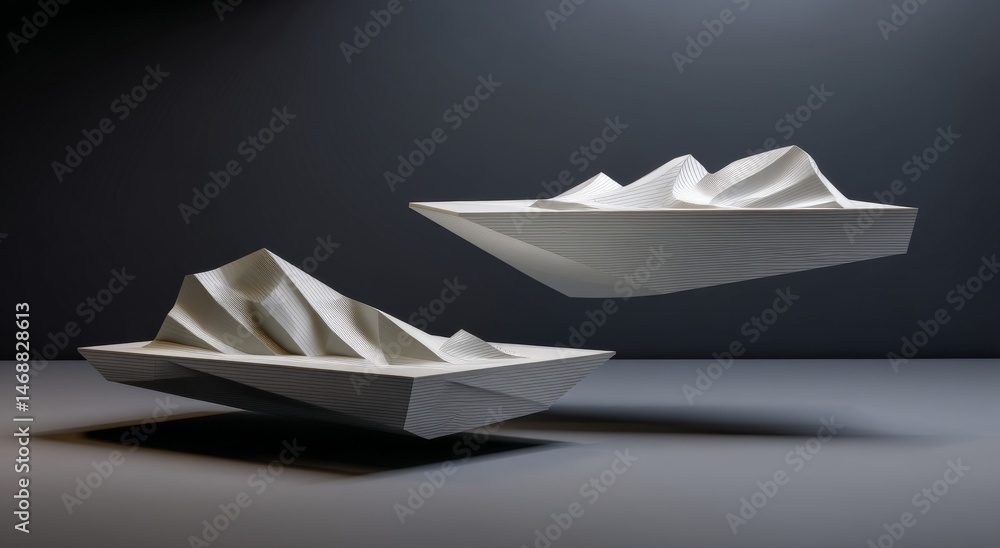 Poster 3d white fabric with fluid lines on gradient grey background