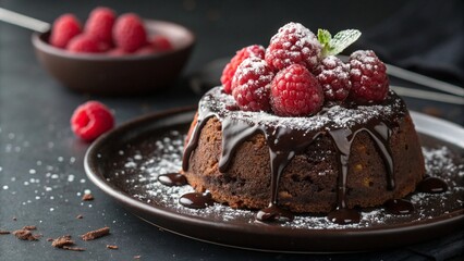 Decadent Chocolate Cake with Raspberries and Melted Glaze Drizzle