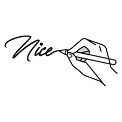 Hand holding pencil write nice drawing. Letter and diary concept in simple linear style. Vector illustration.