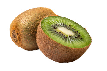 Obraz premium Fresh Kiwi Fruit Slice Showing Green Flesh and Brown Skin Texture