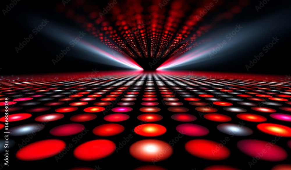 Aufkleber red light dots on dark background with glowing grid floor for product showcase
