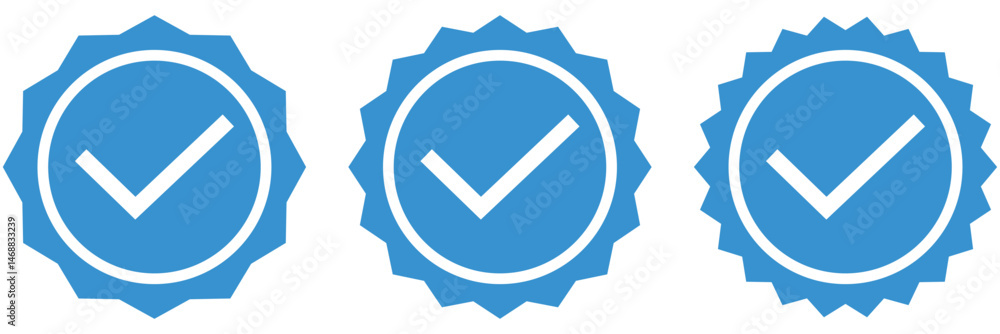 Poster set of check mark icons. profile verification icon. checkmark facebook, instagram and twitter use ve