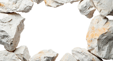 Png of A striking composition of rough white stones forming a broken wall frame, conveying strength and resilience.