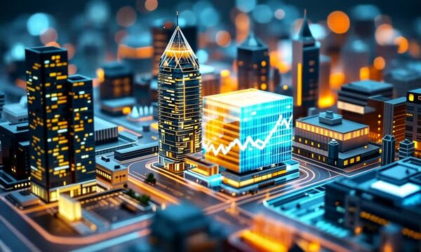 Illuminated Cityscape: Modern Architecture and Financial Growth