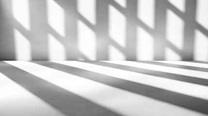 Abstract grayscale interior scene with shadow patterns.