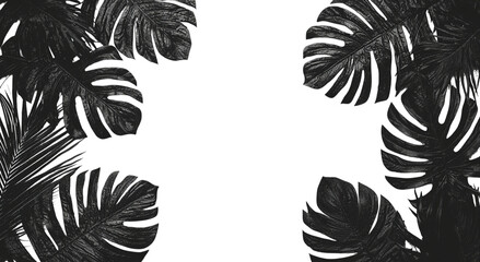 Png of A striking arrangement of dark tropical leaves framing a blank space for creativity and design elements.