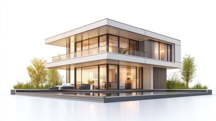 Fototapeta premium Modern architectural design of a luxurious minimalist two-story house
