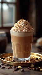 Creamy beverage in glass with whipped topping