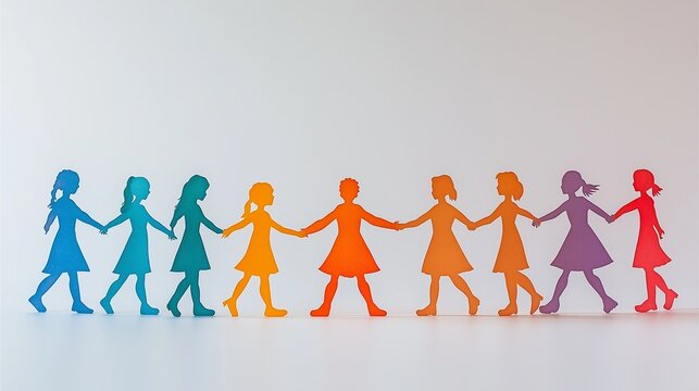 Paper cutout people holding hands in unity and teamwork