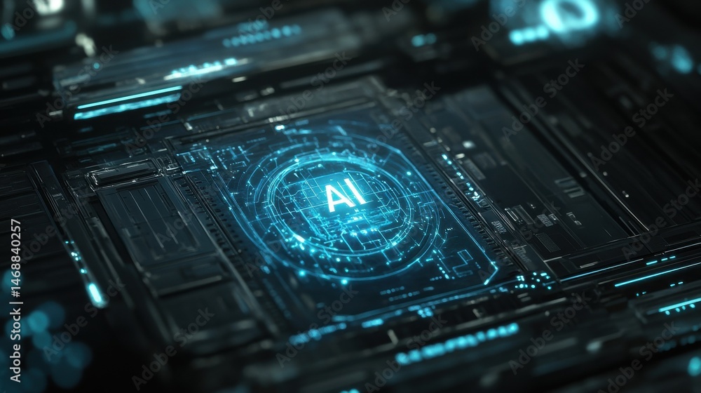 Poster ai technology on black background. futuristic, dark artificial intelligence concept with text 