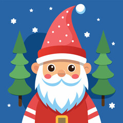 Vector illustration of Santa among the Christmas trees, children's illustration, simple design
